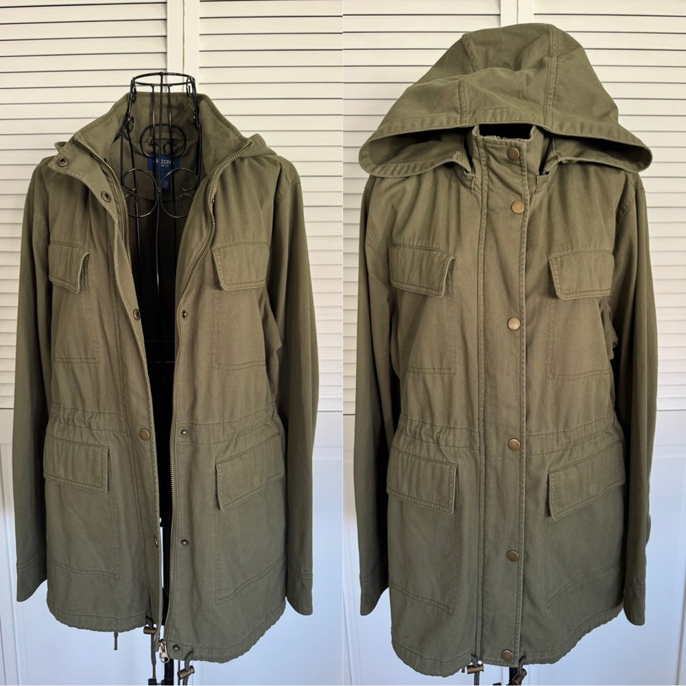Arizona Jean Co Cinch Waist Utility Military Style Jacket in Olive Size Large